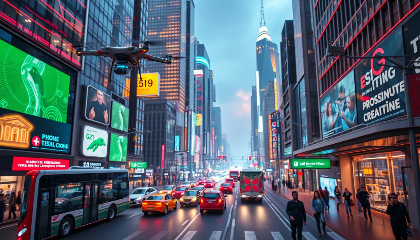 a drone flying over a busy city street the example of computer vision